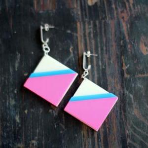 Neon Pink Geometric Earrings,statement..