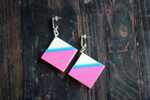 Neon Pink Geometric Earrings,statement Earrings,plexiglass Jewelry,geometric Jewelry,lasercut Acrylic