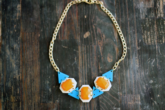 Orange Drops Statement Necklace,plexiglass Jewelry,geometric Necklace,lasercut Acrylic