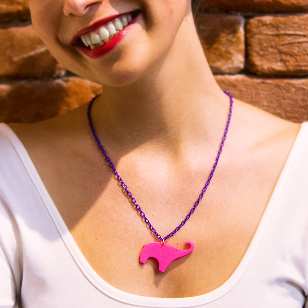 Pink Elephant Necklace,plexiglass Jewelry,elephant Jewelry,gifts Under 25