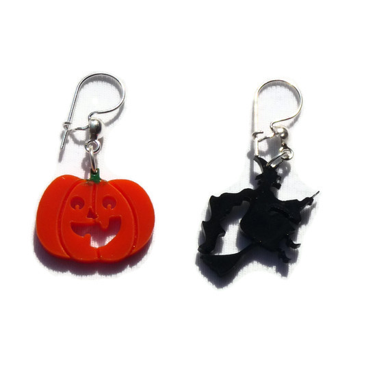 Halloween Jewelry, Witch And Pumpkin Earrings,lasercut Acrylic