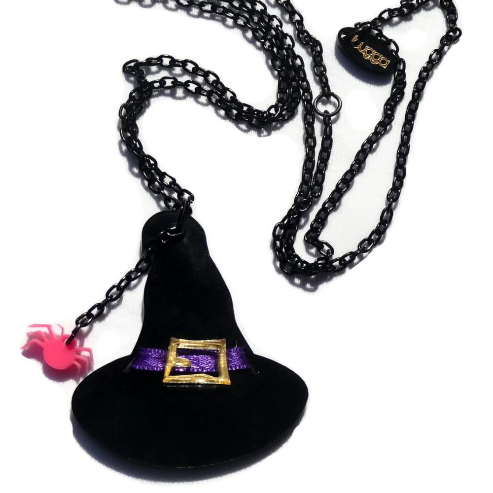 Halloween Jewelry, Witch Hat Necklace,lasercut Acrylic